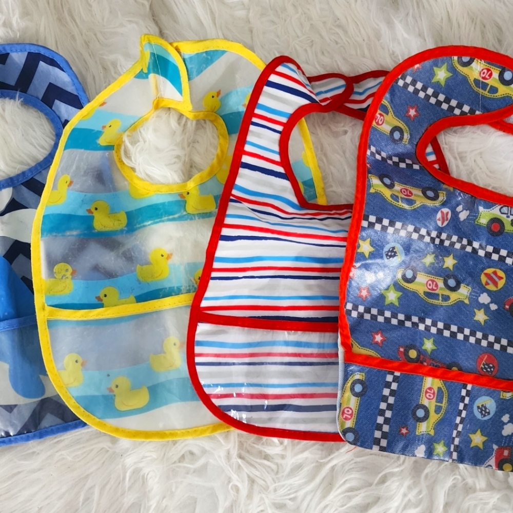 Bundle of Baby Boy's Plastic Bibs, One Size